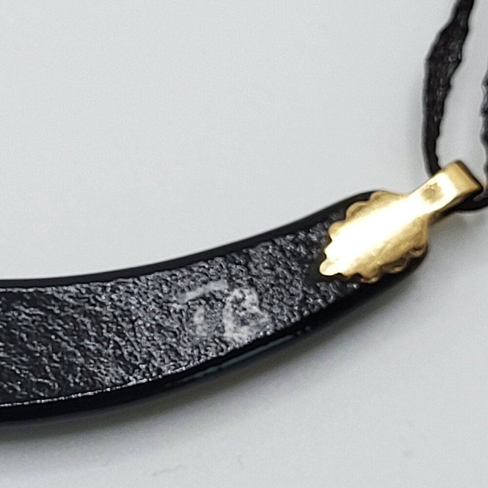 Curved Dichroic Fused Glass Pendant Gauze Double Strand Necklace 17" Signed TB - Picture 11 of 12